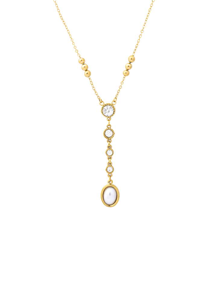 Collar Corbatin Zirconias Y Perla