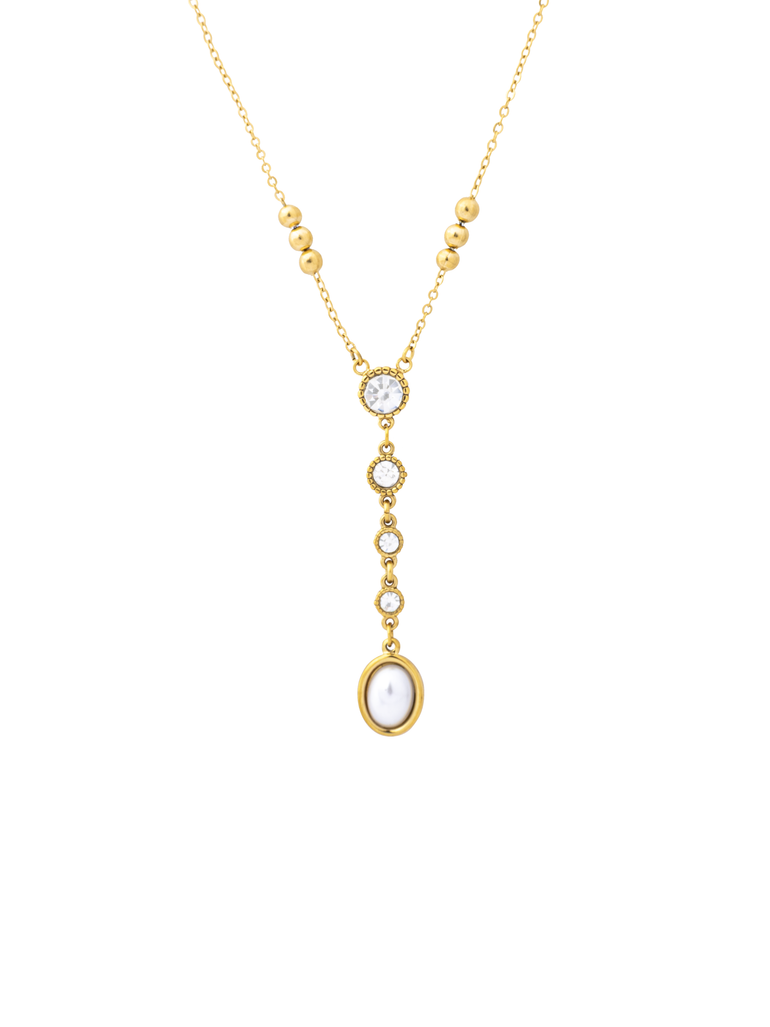 Collar Corbatin Zirconias Y Perla