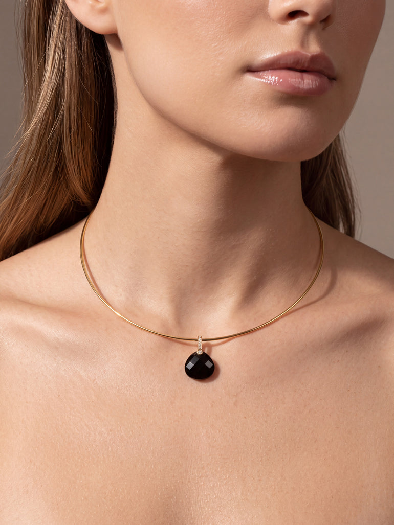 Dije Gota Ancha Piedra Obsidiana Con Zirconias
