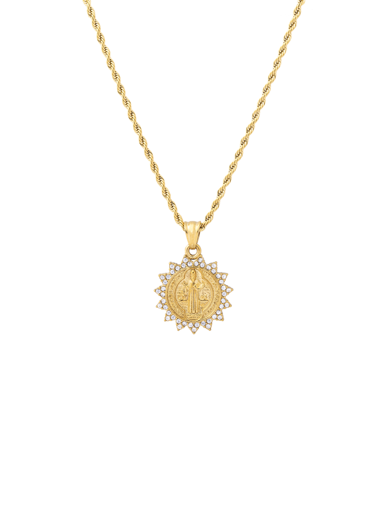 Collar Trenzado Dije San Benito Con Contorno