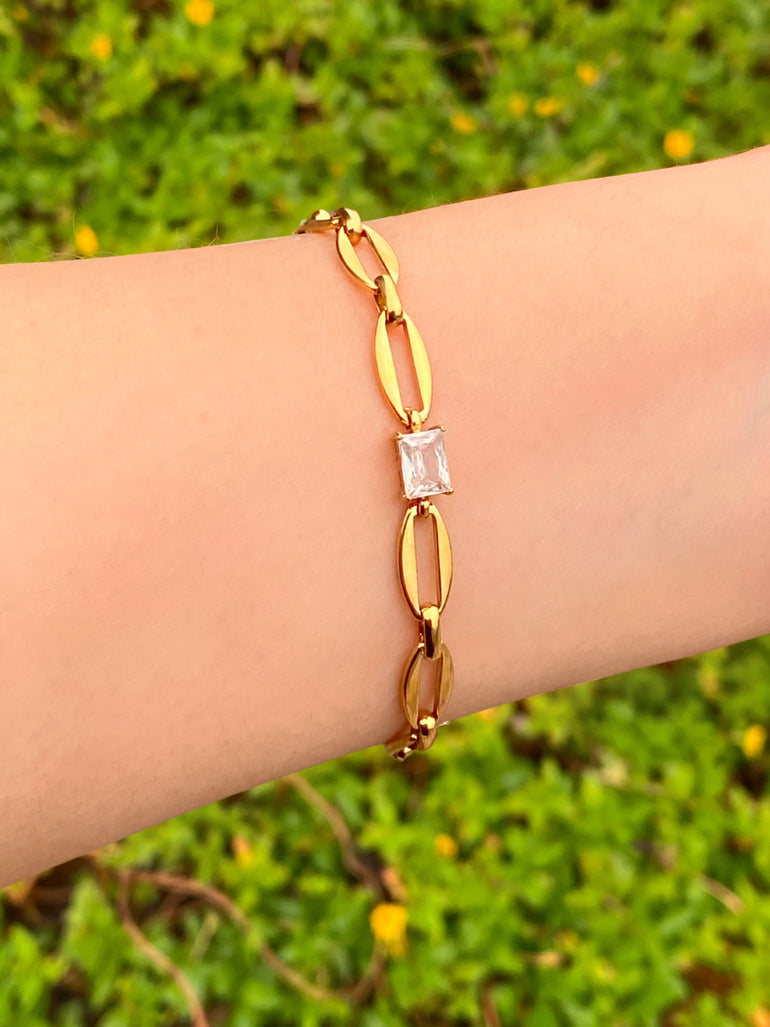 Pulsera Eslabon Con Zirconia Rectangular