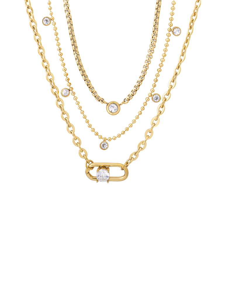 Collar Triple Con Eslabon Y Zirconia