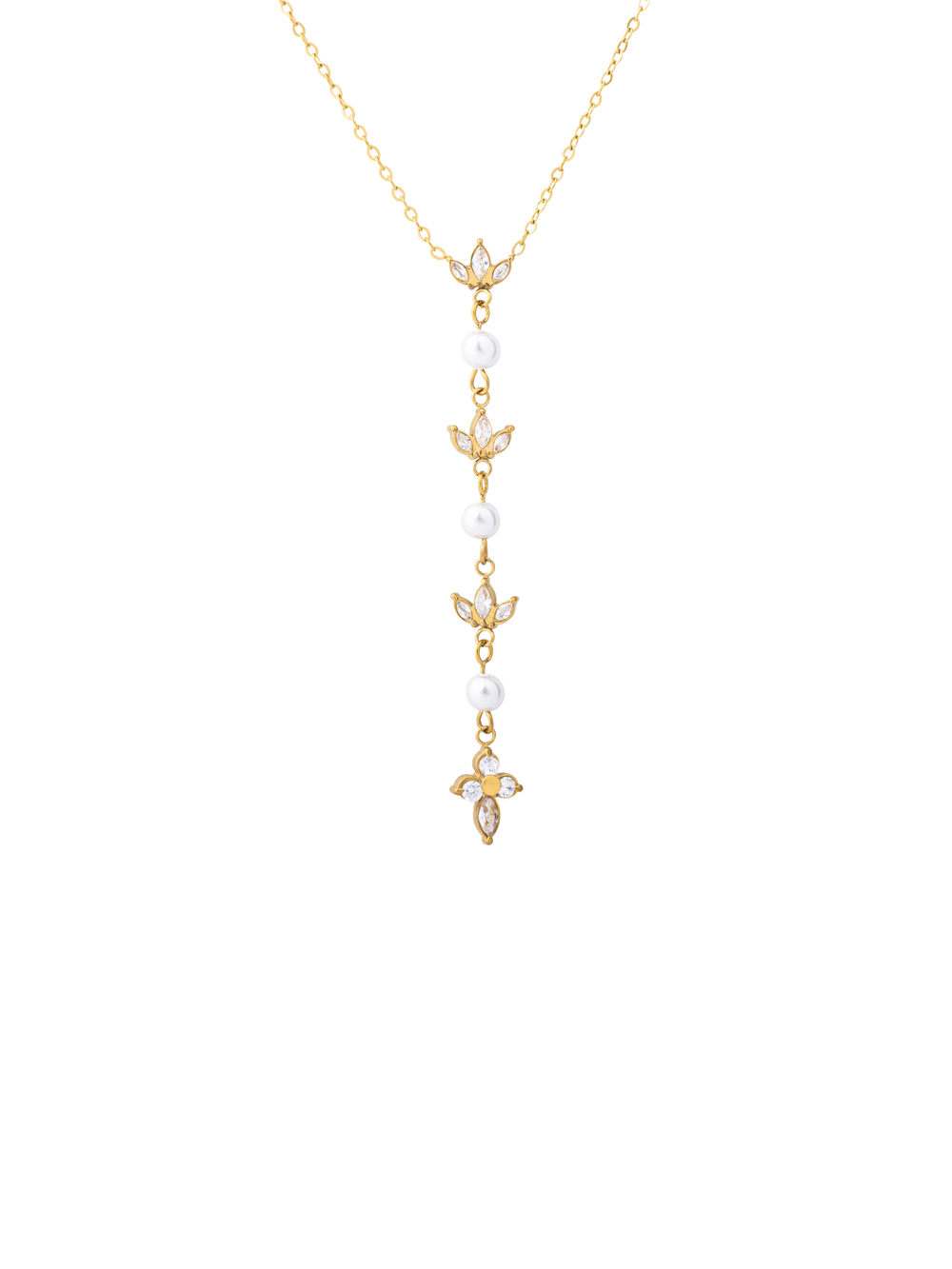 Collar Corbatin 3 Perlas y Zirconias
