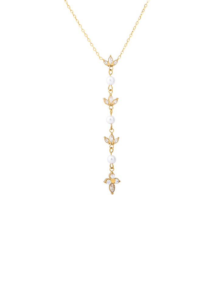 Collar Corbatin 3 Perlas y Zirconias
