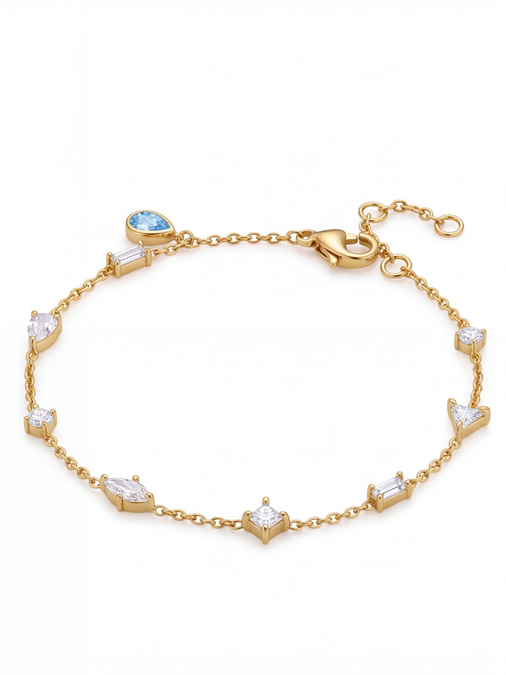 Pulsera Zirconias Cortes Mixtos Y Gota Azul