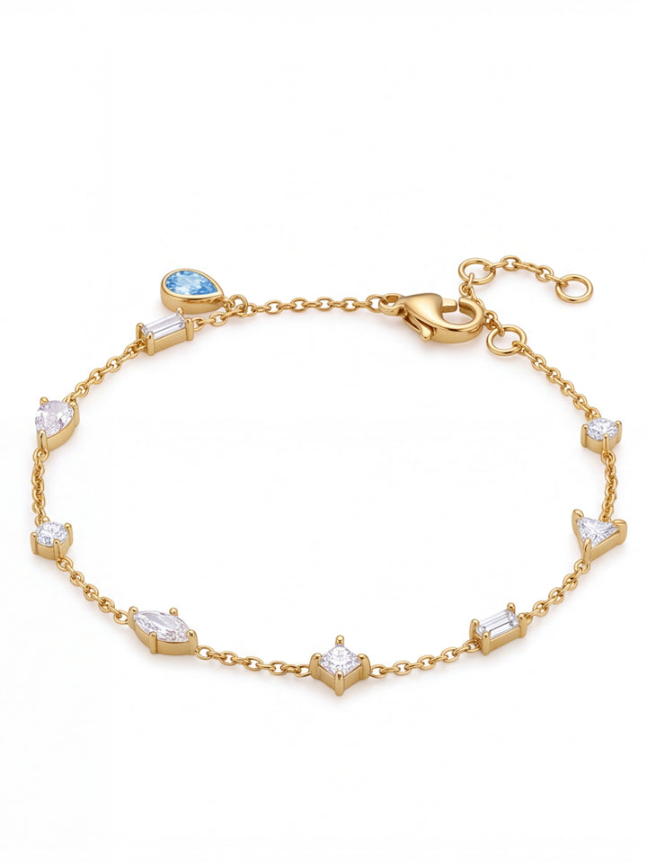Pulsera Zirconias Cortes Mixtos Y Gota Azul