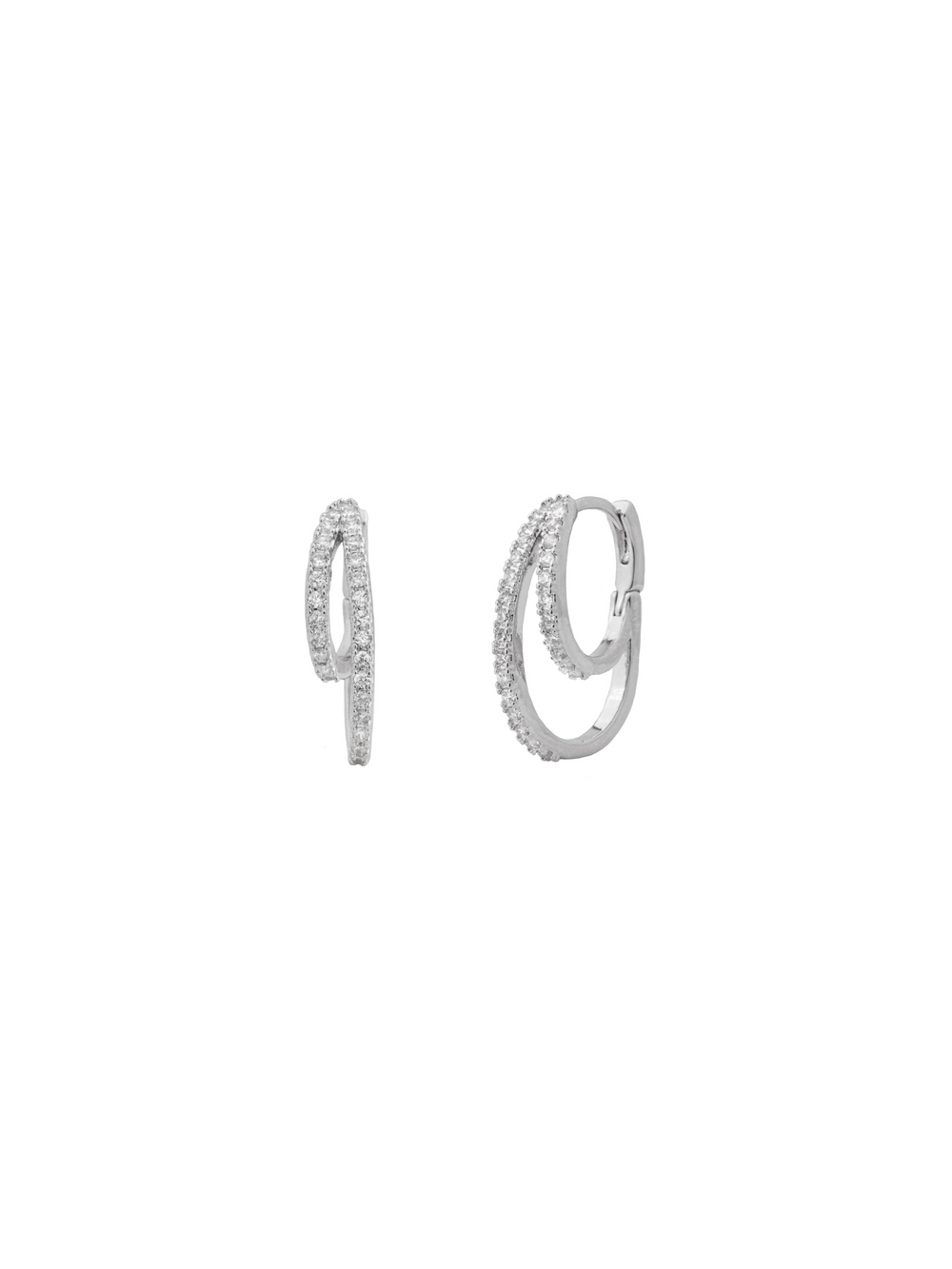 Par Arracada Doble Zirconias Plateada
