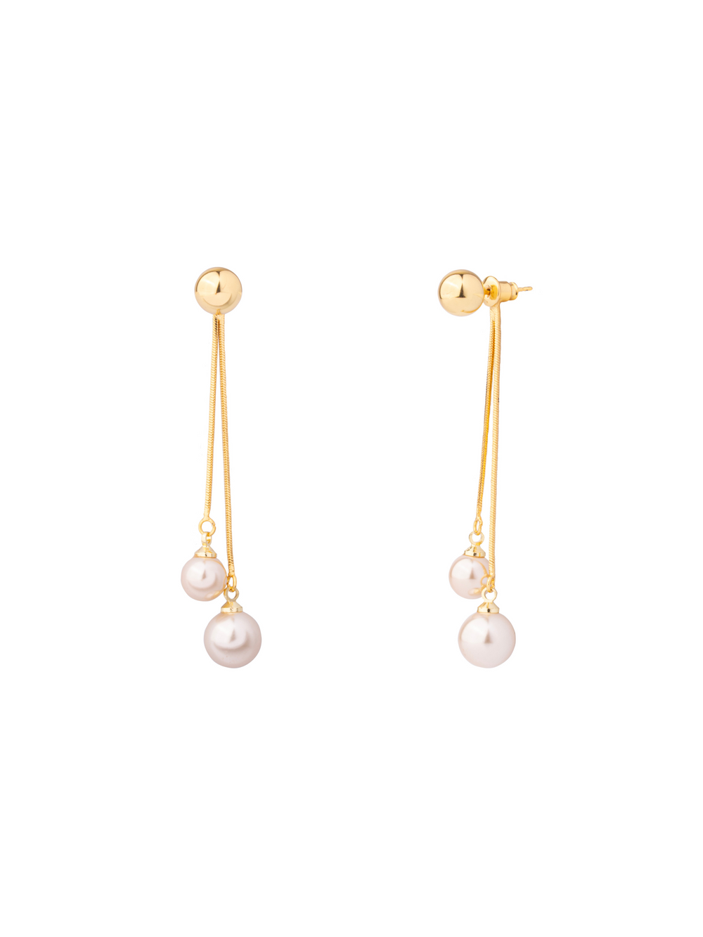 Par Arete Bolita Doble Tira Con Perla