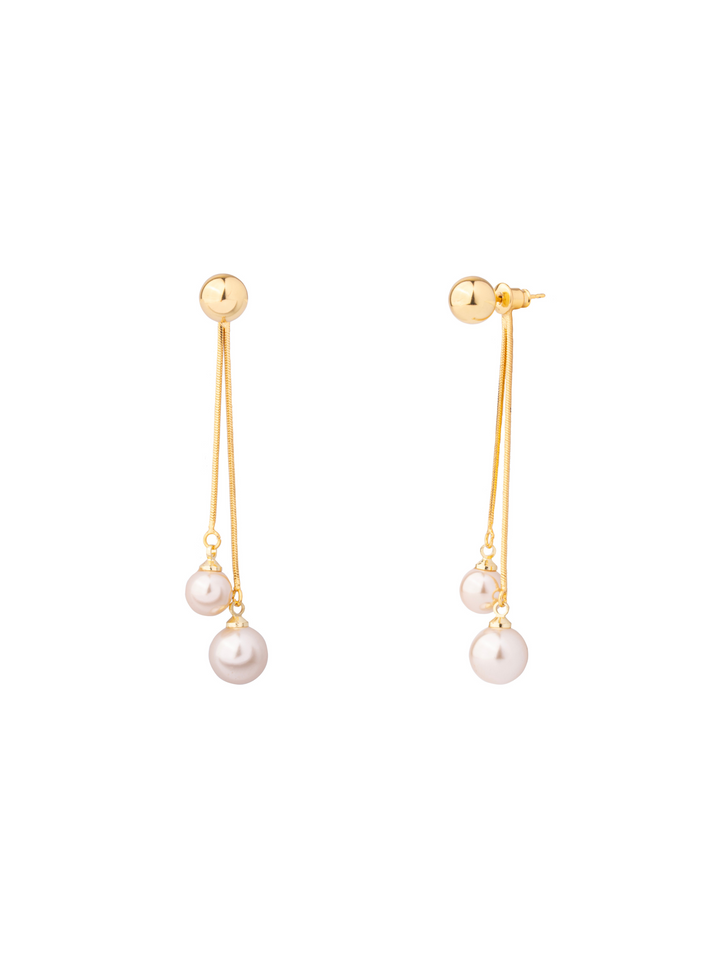 Par Arete Bolita Doble Tira Con Perla