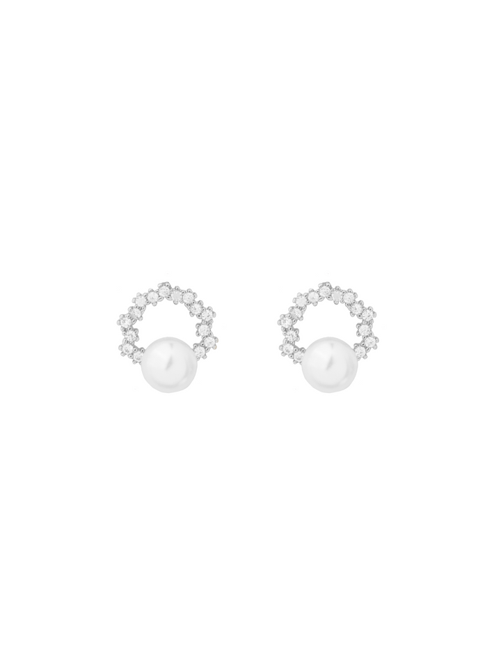 Par Arete Semi Circulo Zirconias y Perla