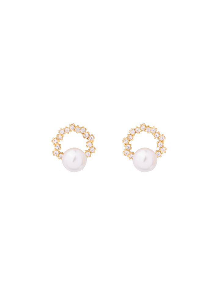 Par Arete Semi Circulo Zirconias y Perla