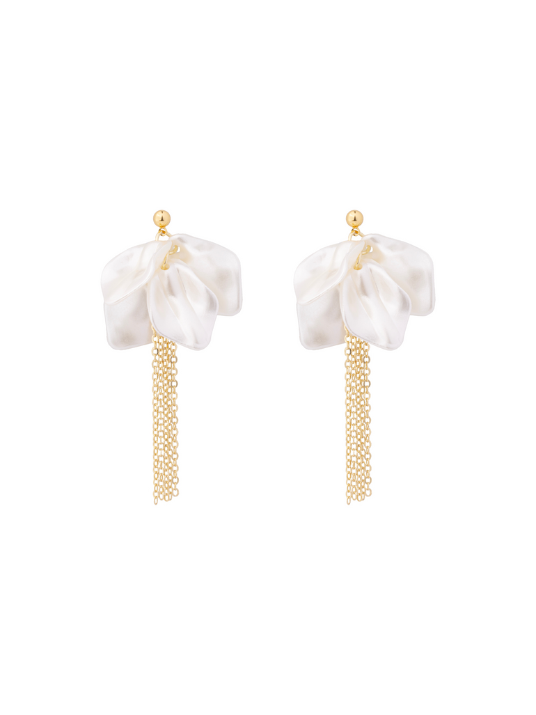 Par Arete Petalos Blancos Con Tiras