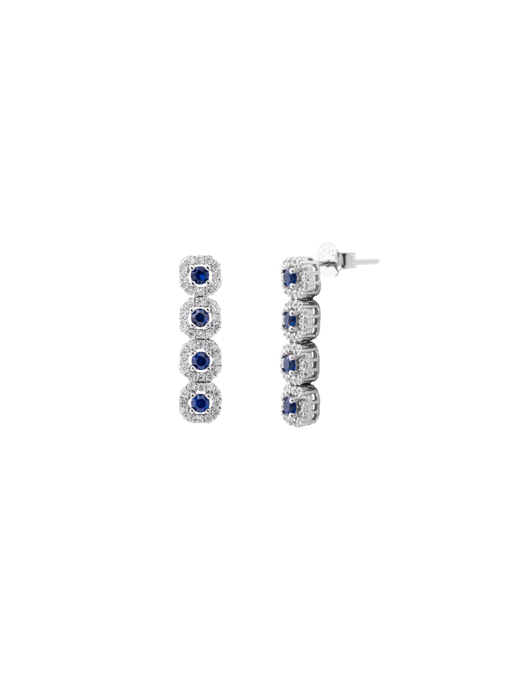 Par Arete Tira Cuatro Mini Cuadrados Zirconias Azul