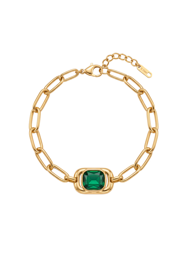 Pulsera Chunky Eslabones Con Zirconia Verde
