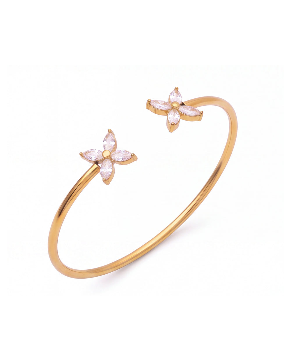 Brazalete Abierto Doble Flor Zirconia