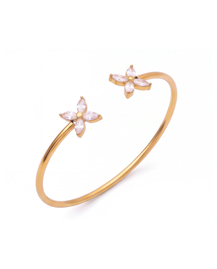 Brazalete Abierto Doble Flor Zirconia
