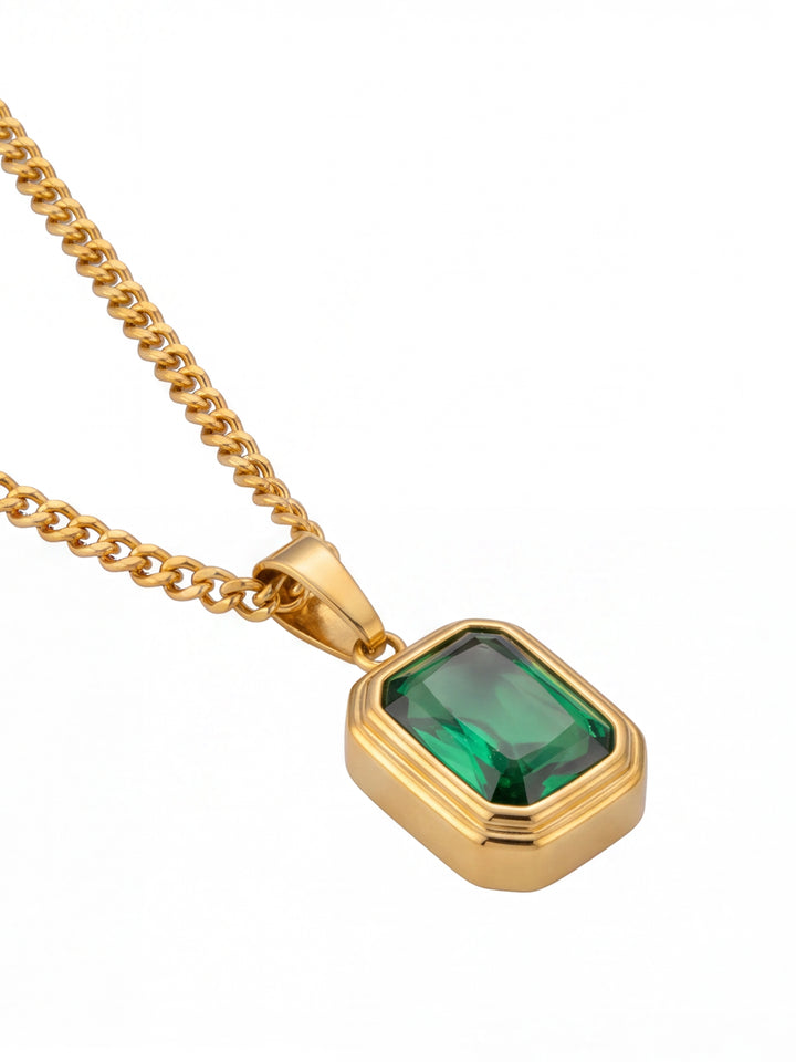 Collar Eslabones Dije Rectangular Verde