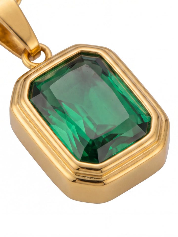Collar Eslabones Dije Rectangular Verde