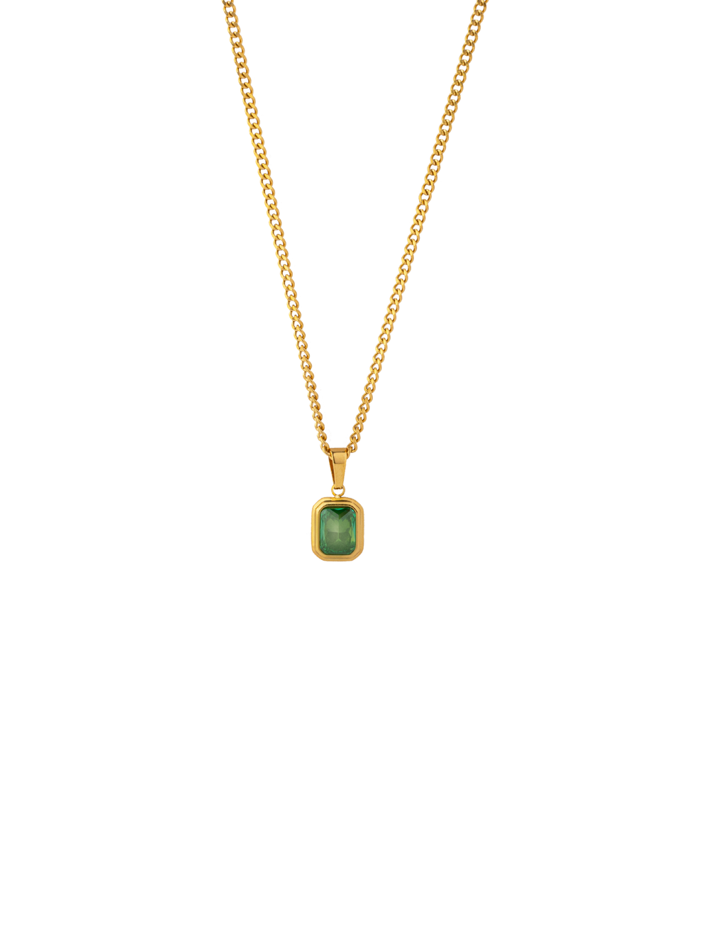 Collar Eslabones Dije Rectangular Verde