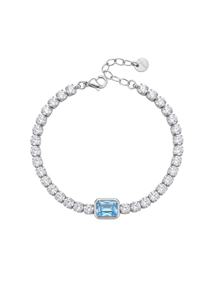 Pulsera Plateada Tennis Con Zirconia Azul