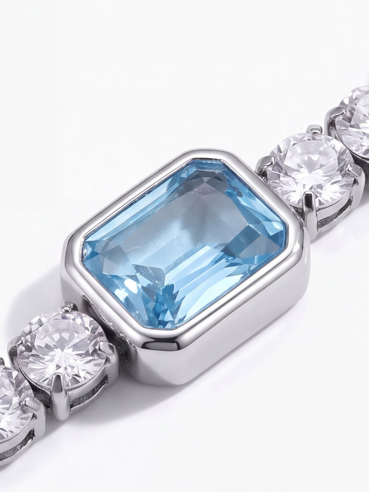 Pulsera Plateada Tennis Con Zirconia Azul