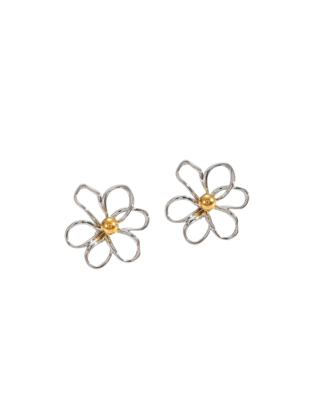 Par Arete Contorno Flor Plateada Con Bolita