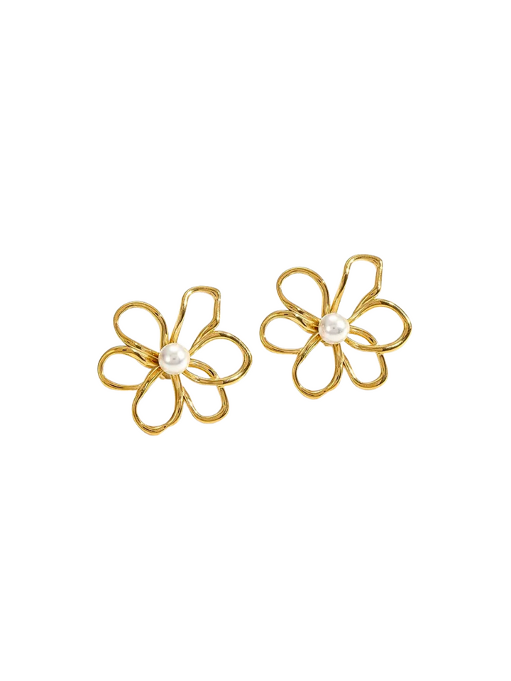 Par Arete Contorno Flor Con Perla