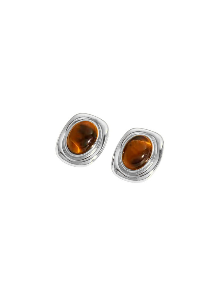 Par Arete Rectangular Con Piedra Café