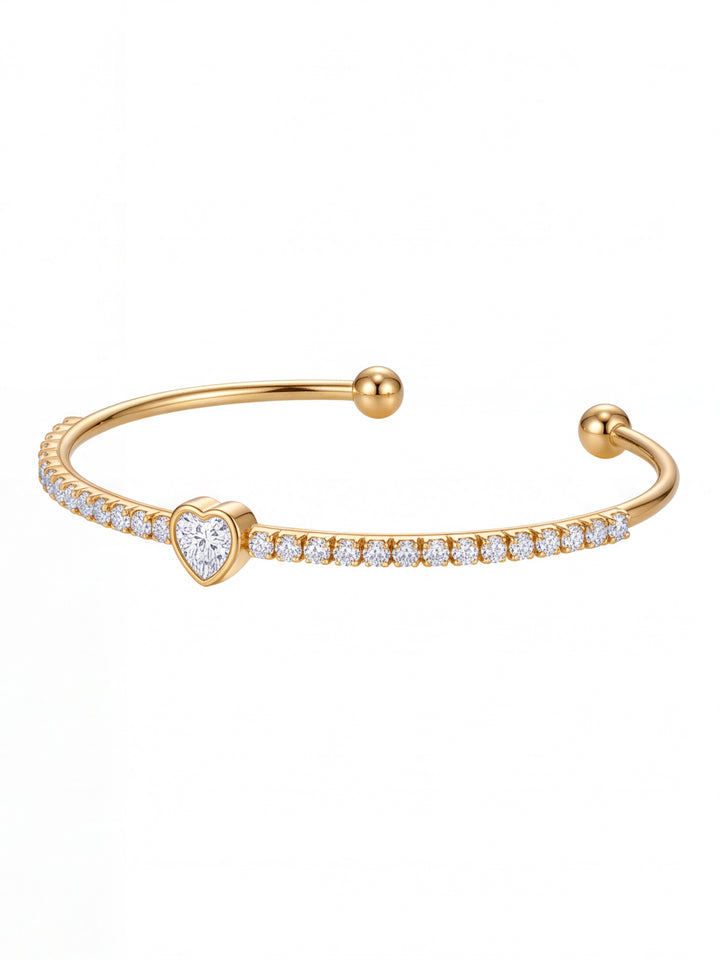 Brazalete Abierto Zirconias Y Corazon