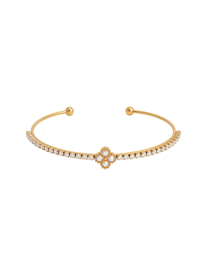 Brazalete Abierto Zirconias Y Trebol