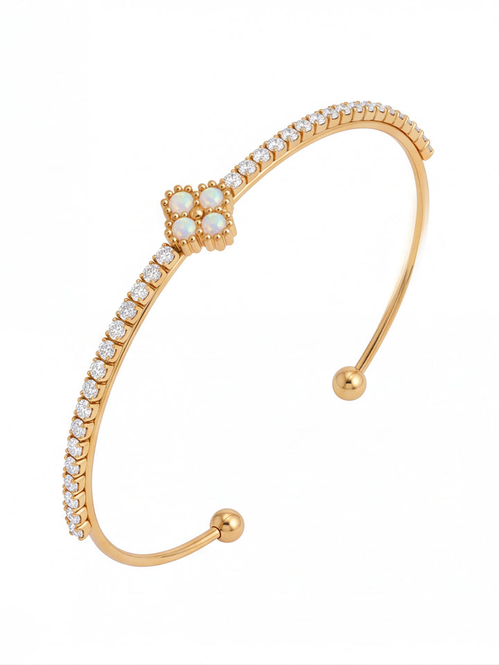 Brazalete Abierto Zirconias Y Trebol