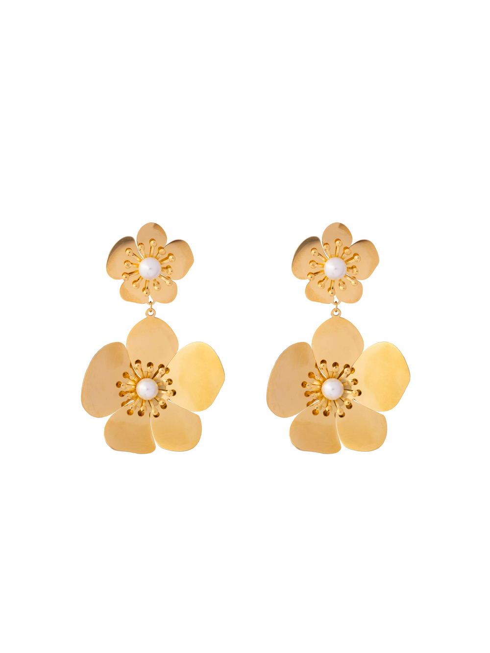 Par Arete Doble Flor Centro Perla