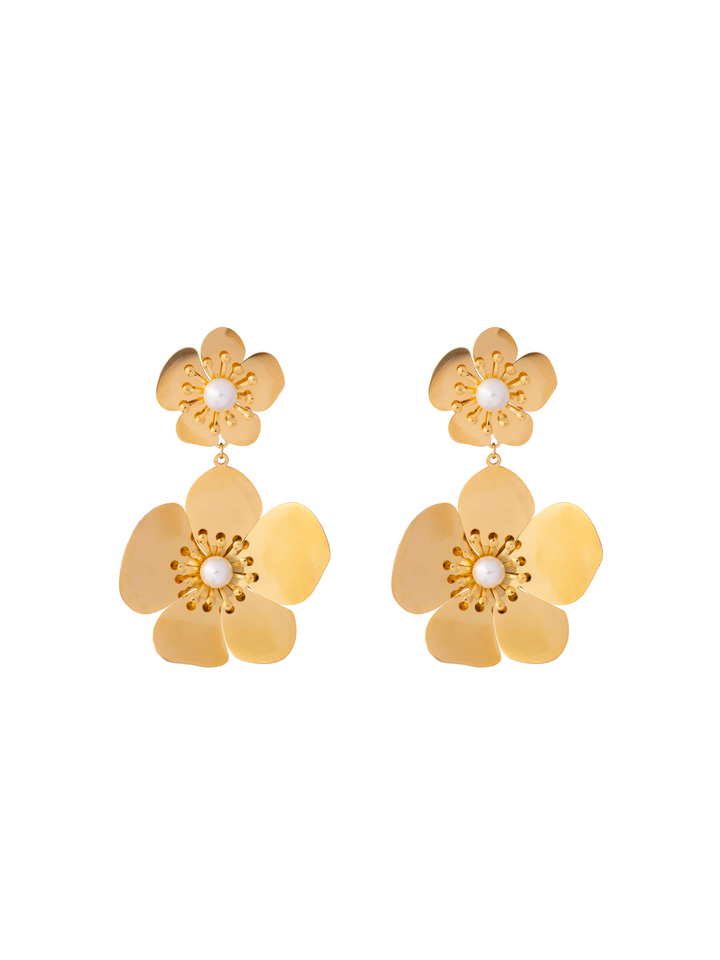 Par Arete Doble Flor Centro Perla