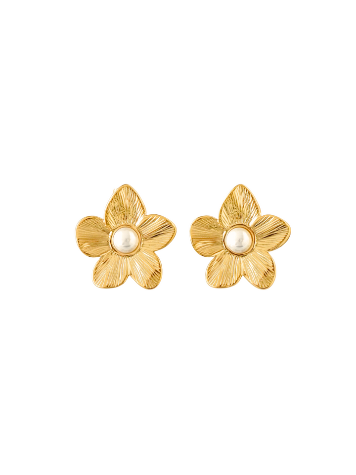 Par Arete Flor Cinco Petalos Centro Perla