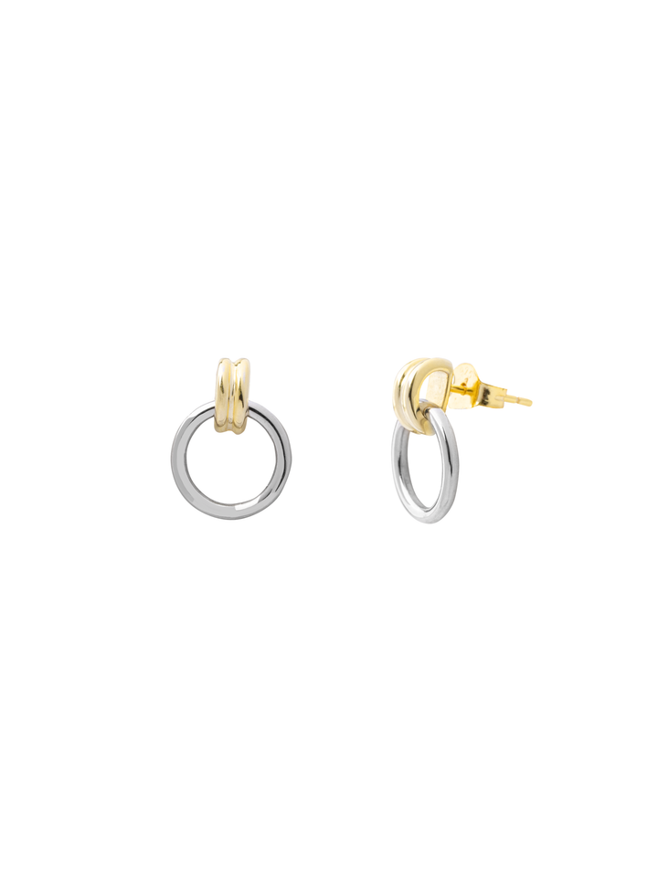 Par Arete Doble Linea Contorno Circulo Combinado