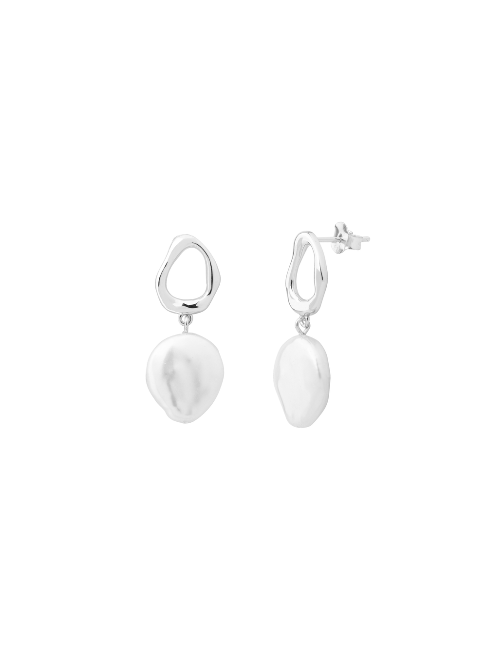 Par Arete Contorno Ovalo Irregular Con Perla