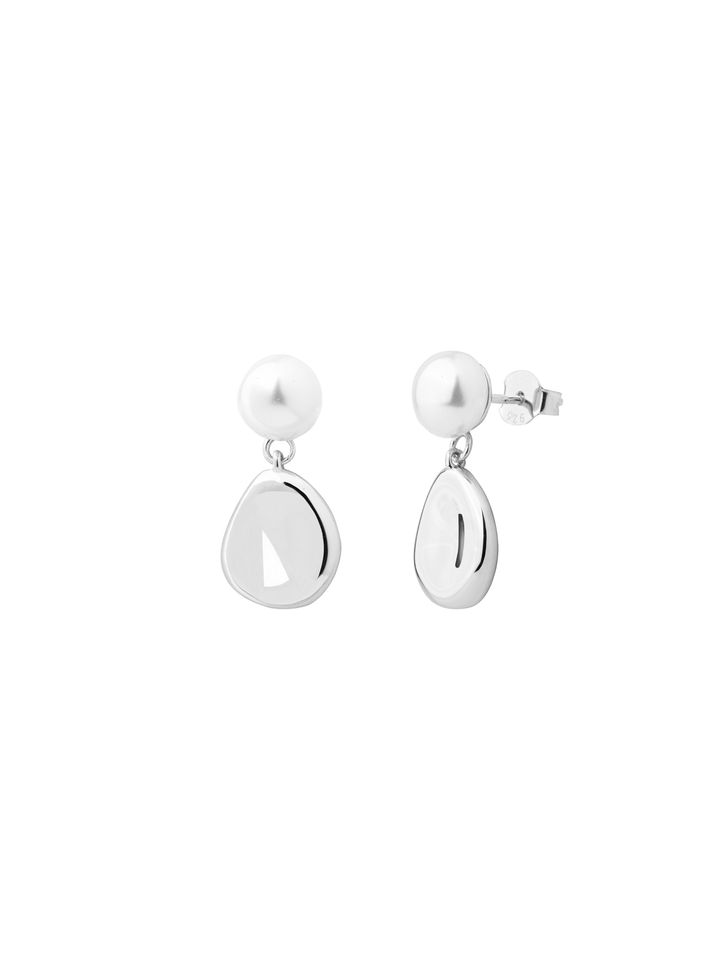 Par Arete Perla Con Colgante Ovalo Irregular