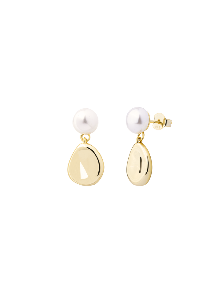 Par Arete Perla Con Colgante Ovalo Irregular