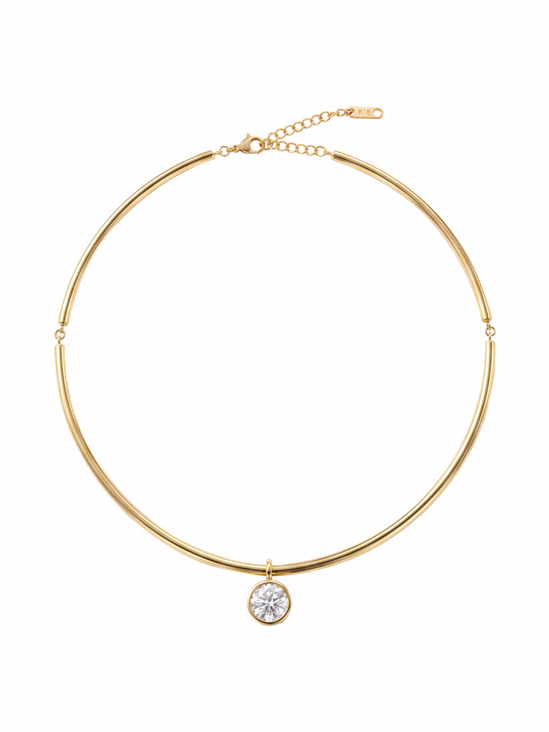 Choker Rigido Dije Zirconia Redonda