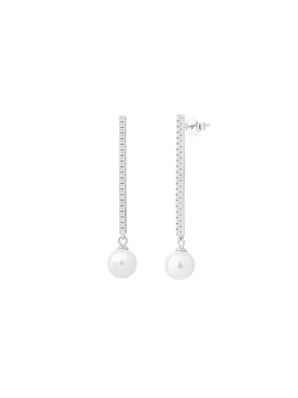 Par Arete Tira Zirconias Con Perla Colgante