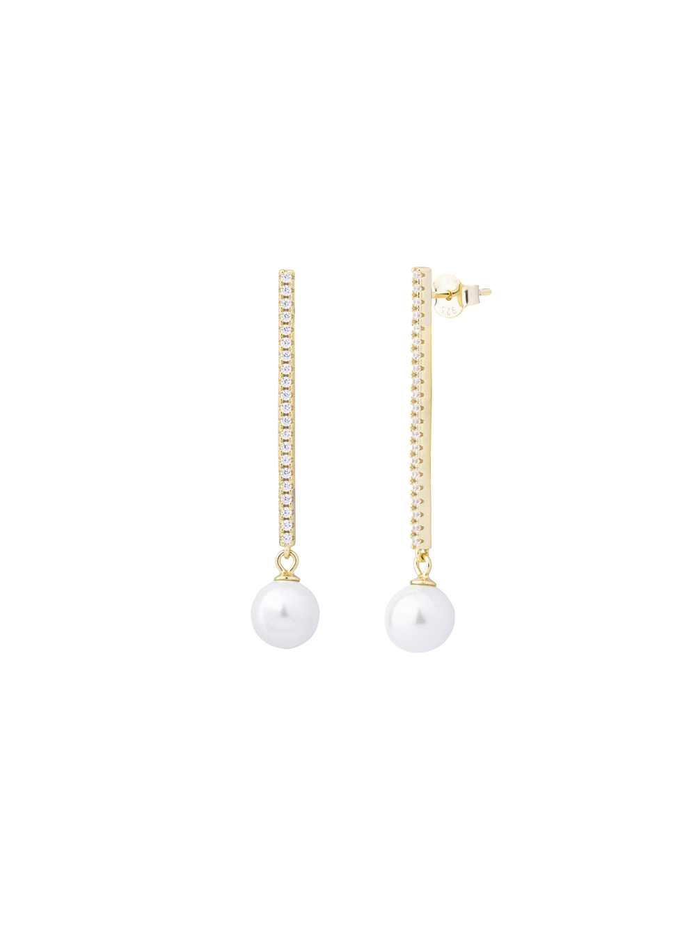 Par Arete Tira Zirconias Con Perla Colgante