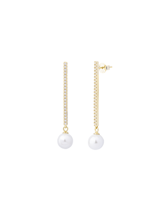 Par Arete Tira Zirconias Con Perla Colgante