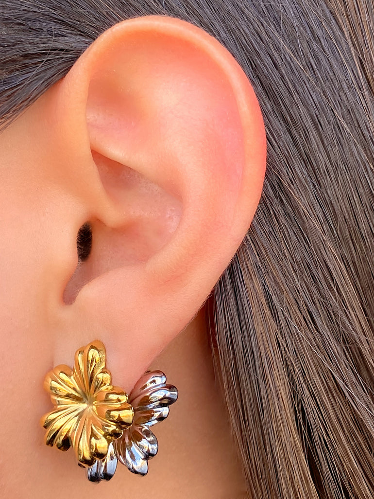 Par Arete Flor Combinada 2 en 1