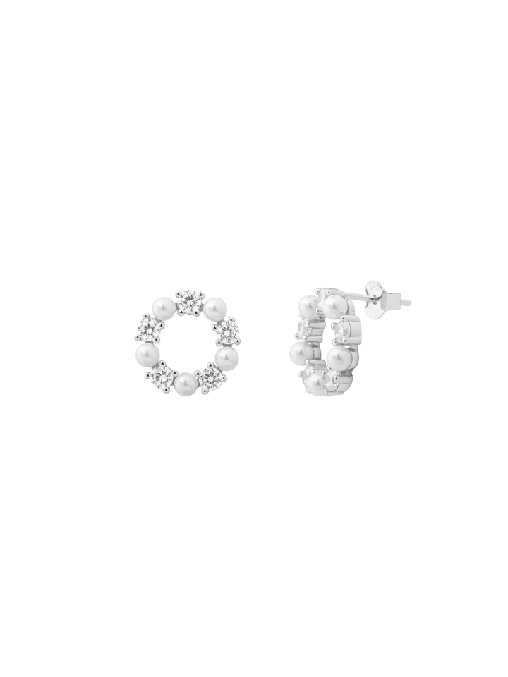 Par Arete Contorno Circulo Perlas y Zirconias