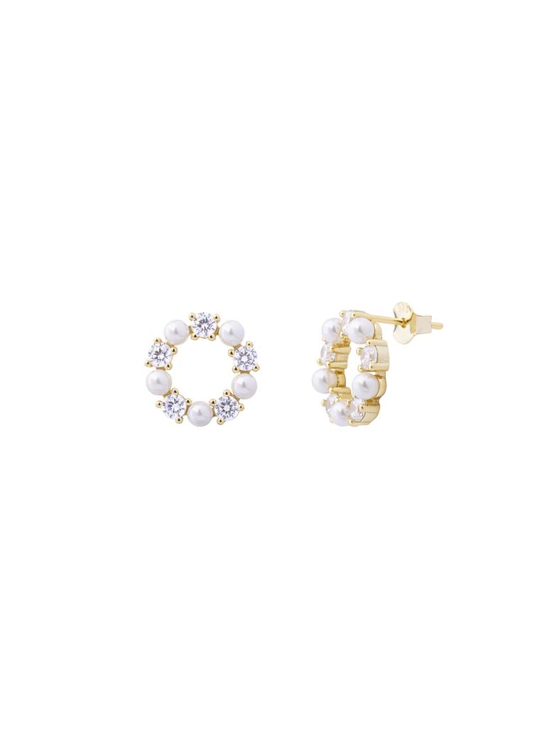 Par Arete Contorno Circulo Perlas y Zirconias