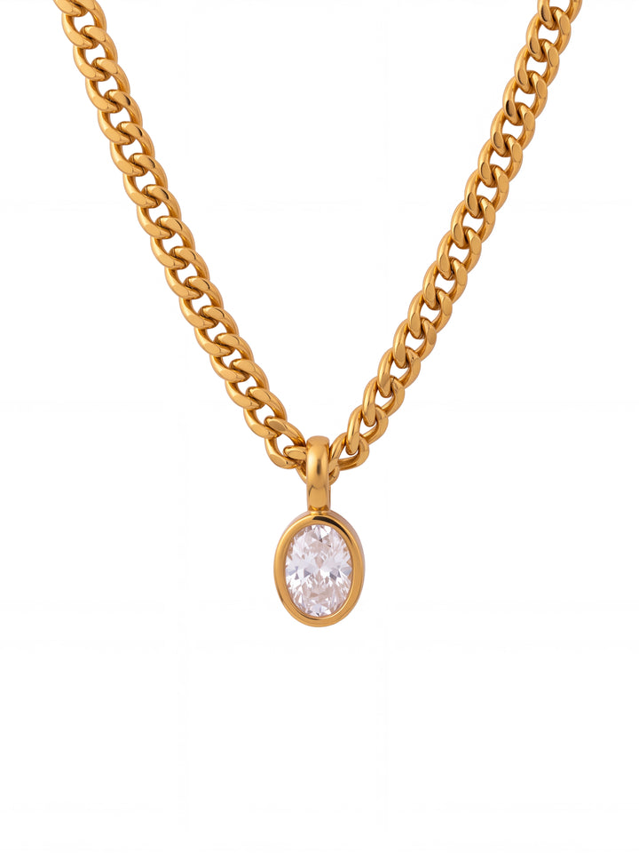 Collar Eslabon Cubano Con Dije Ovalado Zirconia