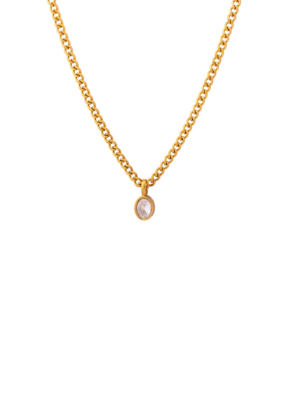 Collar Eslabon Cubano Con Dije Ovalado Zirconia