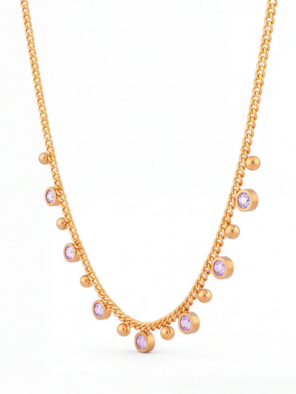 Collar Bolitas Y Mini Zirconias Colgantes