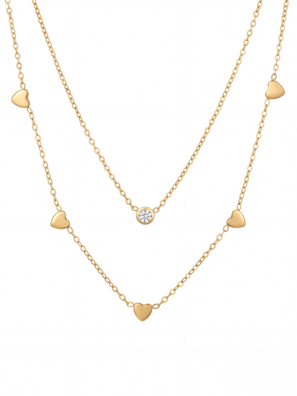 Collar Doble Corazones Y Zirconias