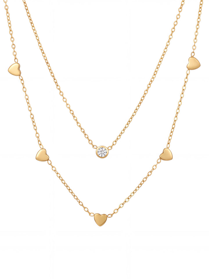Collar Doble Corazones Y Zirconias